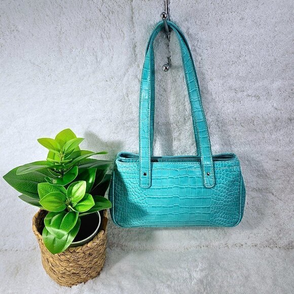 Nine West Aqua Croco Embossed Faux Leather Retro Mini Shoulder Bag - Picture 4 of 9